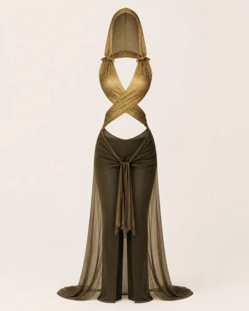 Conjunto dorado con capucha sin modelo visto de frente